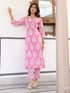Light Pink Pure Cotton Ethnic Motifs Printed Straight Kurta Pant Set